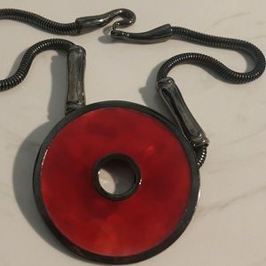 Necklace /modern round red and pewter color